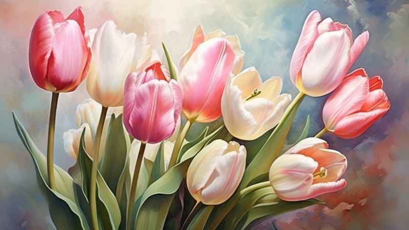 一个白色郁金香花束正在开放插画 53