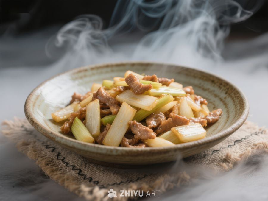 热腾腾的炒肉片与葱段 808