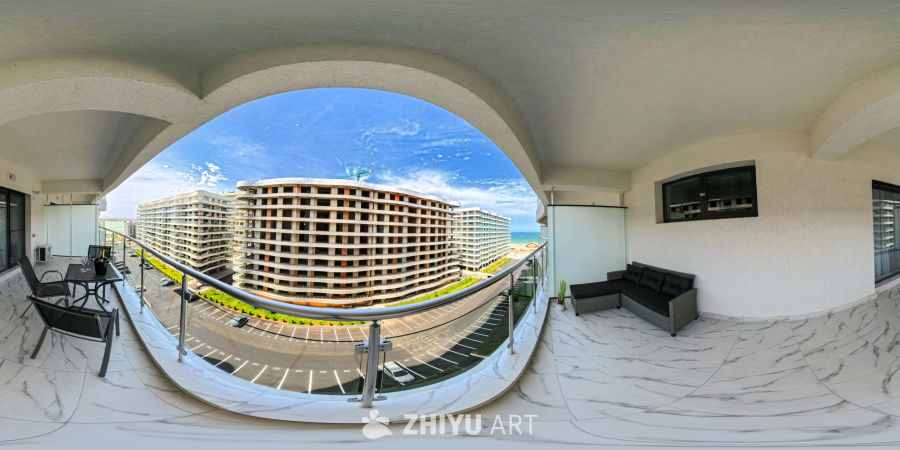 阳台上的360度城市景观