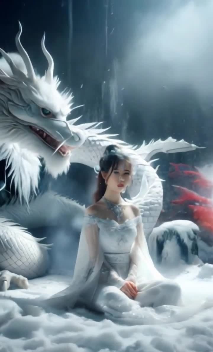 冰雪女王与白龙：冷艳孤傲守护雪域山河
