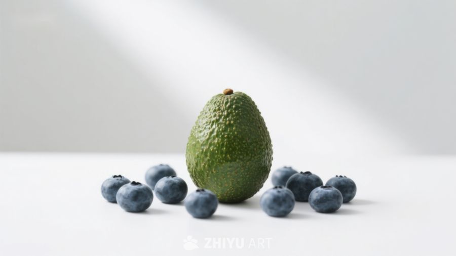 牛油果与蓝莓的静物组合 313