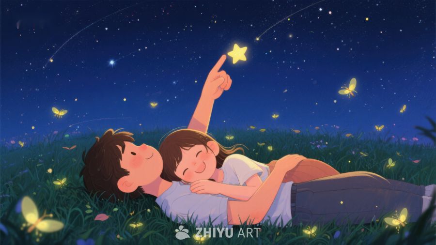 夜空下，两人共赏流星 558