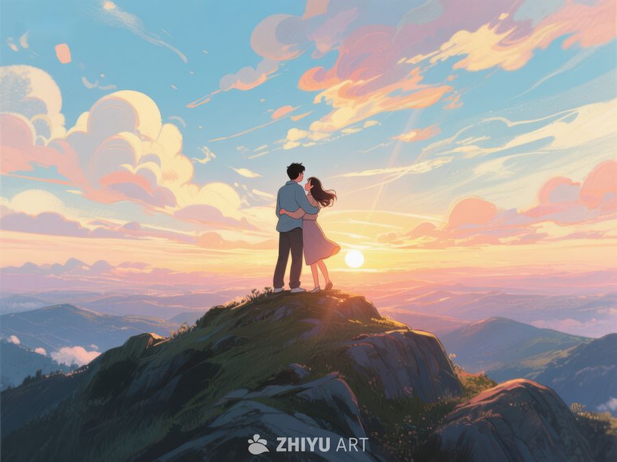山顶情侣共赏日落美景 607