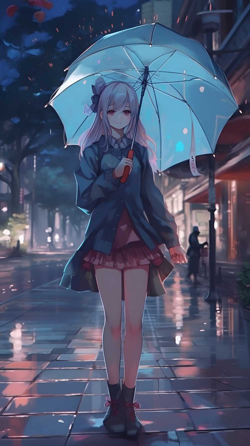 打伞插画女孩伤感的美
