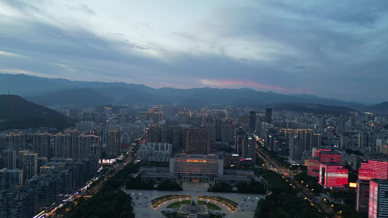  航拍福建龙岩市政府人民广场