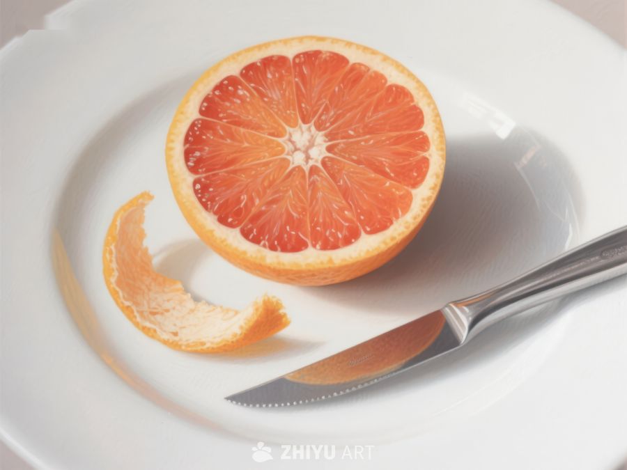 切开的葡萄柚与刀具 334