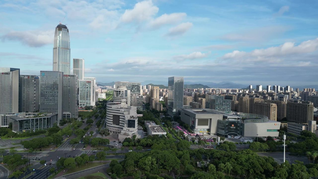 航拍浙江台州城市建设台州风光 