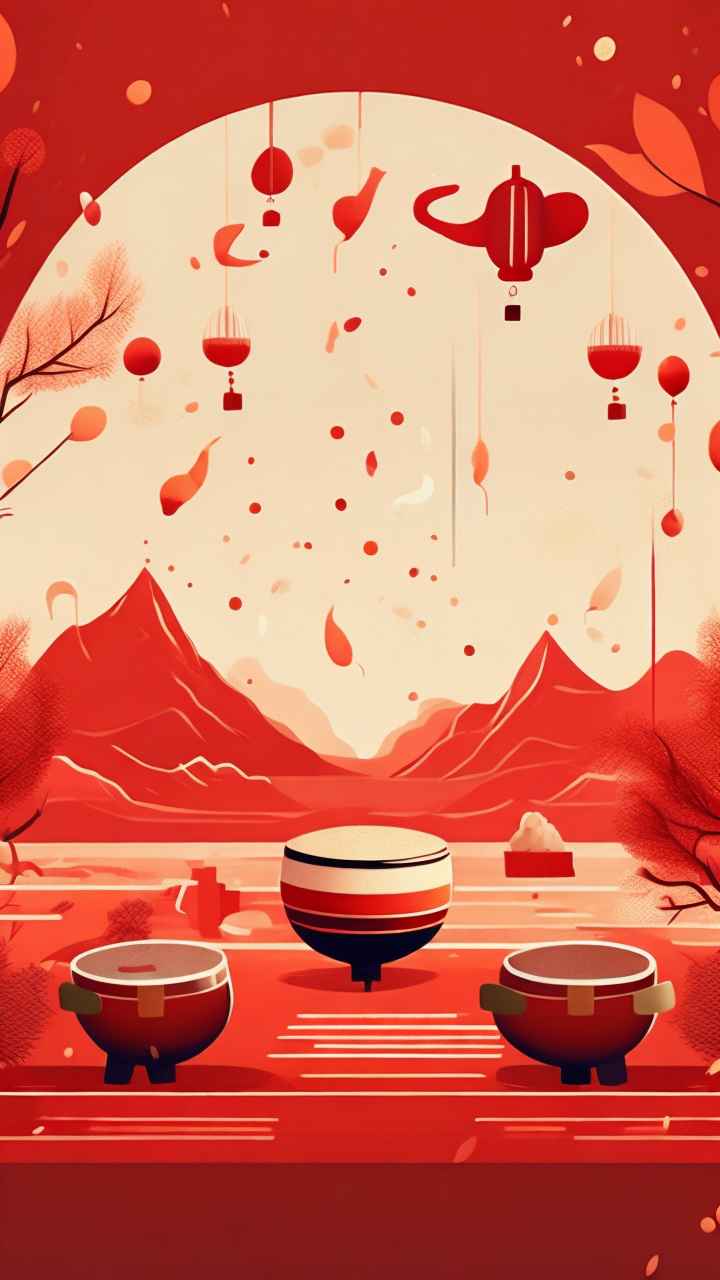 过年春节打太平鼓简约插画 15