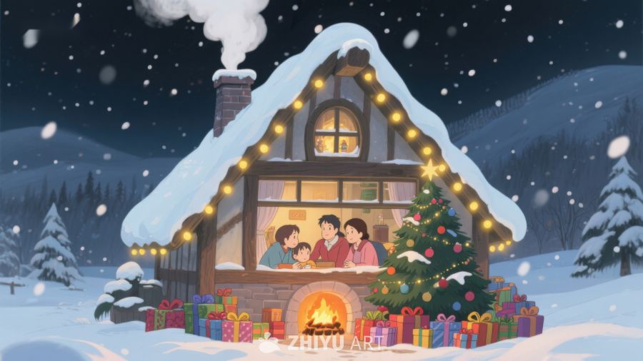 温馨雪夜家庭共度圣诞 335