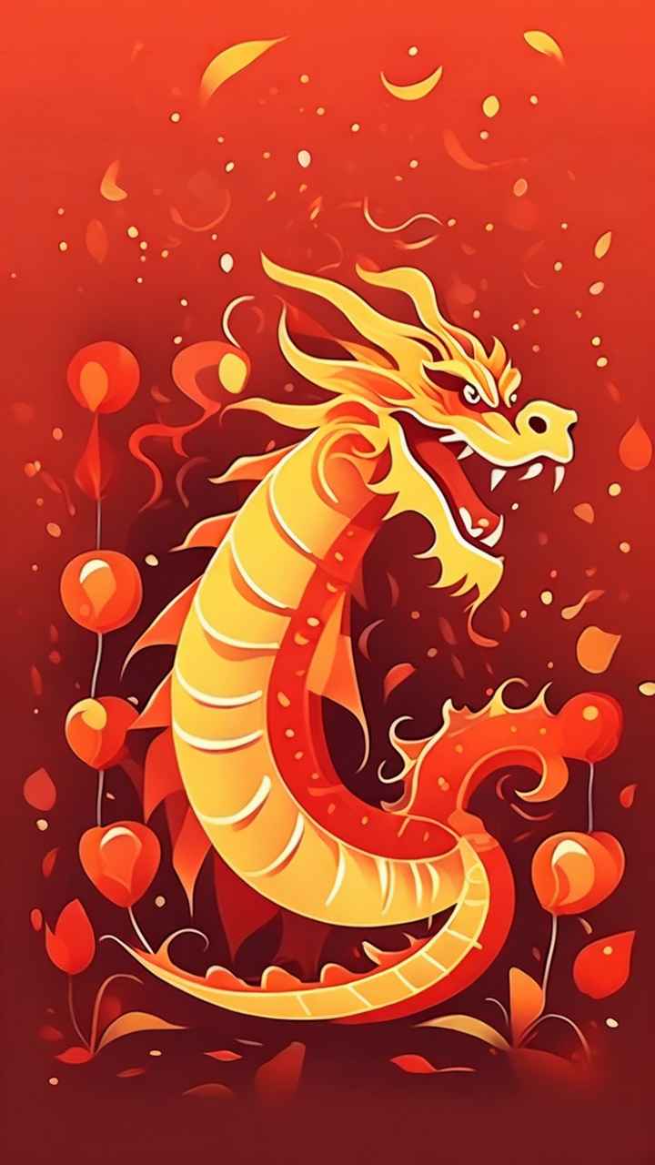 过年春节游龙灯简约插画 73