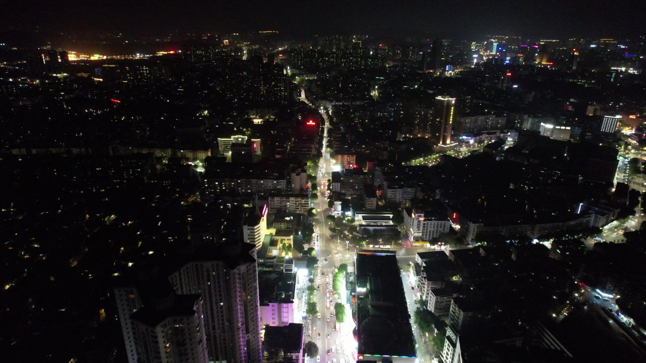 城市夜景灯光万家灯火广东江门夜景航拍 