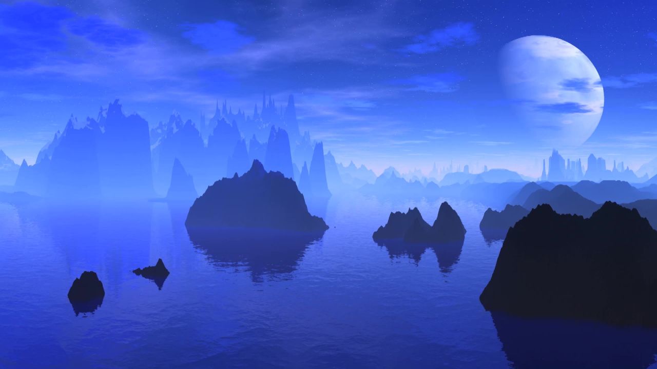 唯美大海上升月亮白月光蓝色夜空圆月明月大屏幕舞台LED视频  101