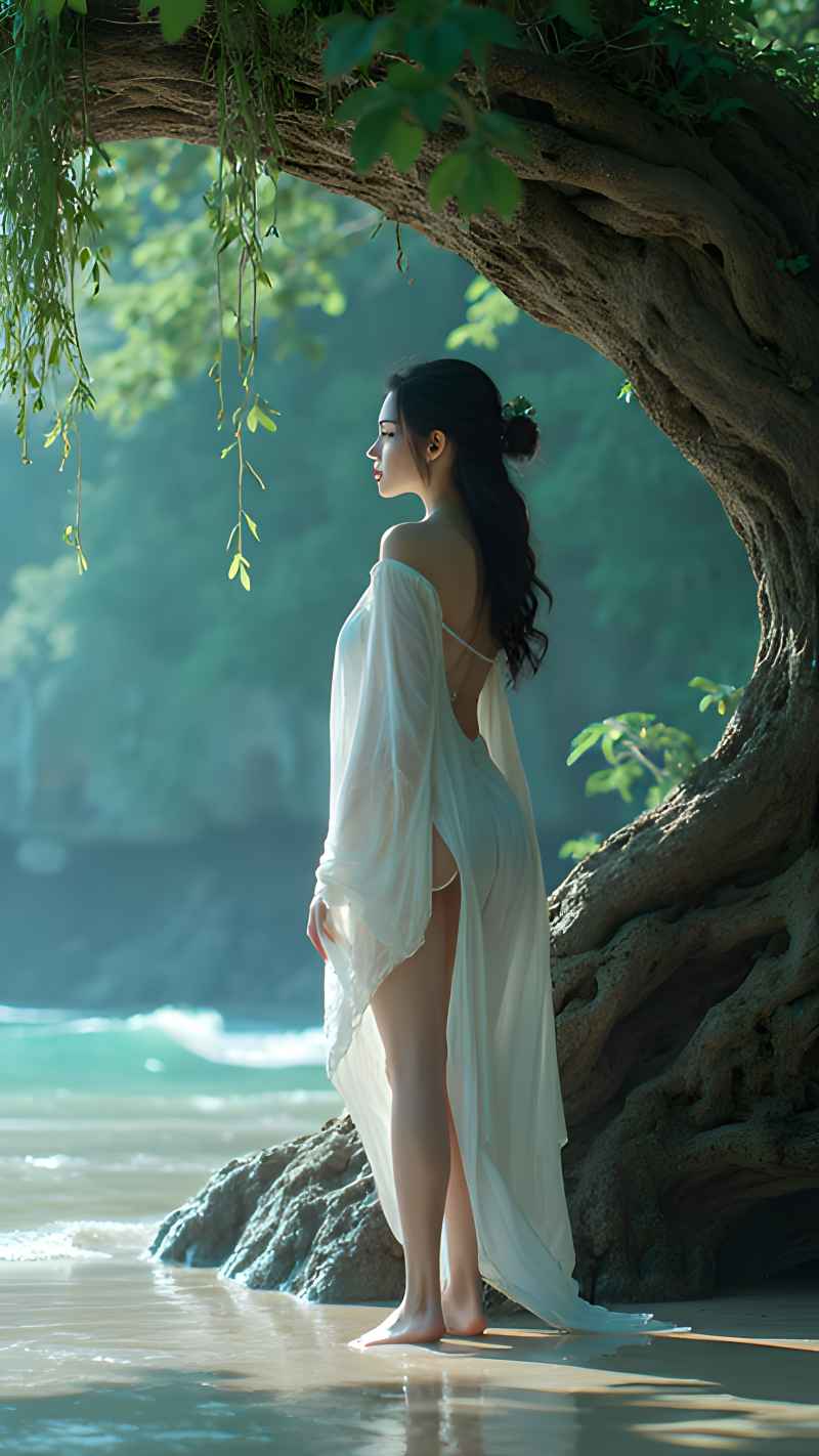 森林系白色连衣裙美女拍色 71