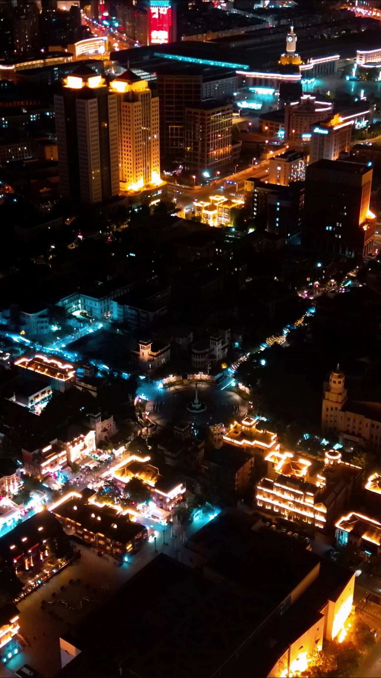 天津城市夜景灯光竖屏航拍 