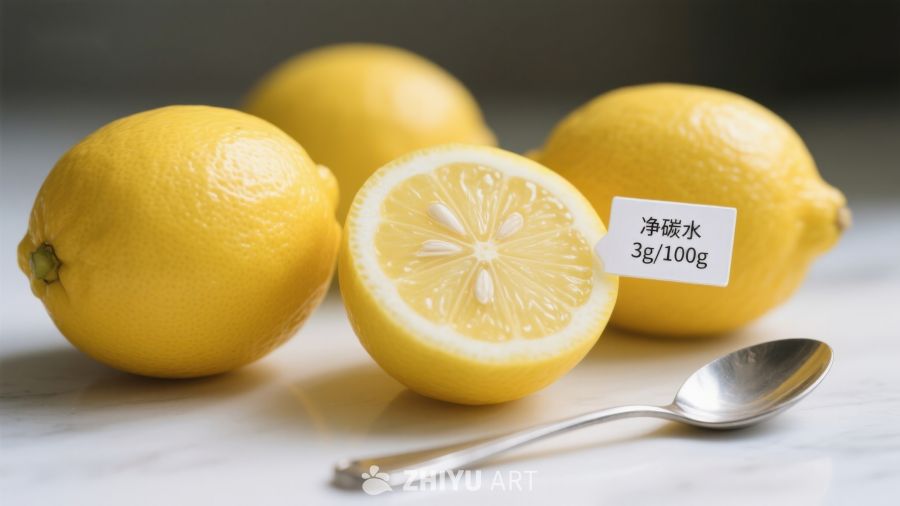 新鲜柠檬与净碳水标签 808