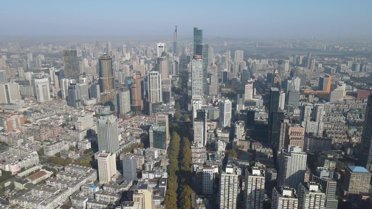 江苏南京新街口商务建筑高楼航拍