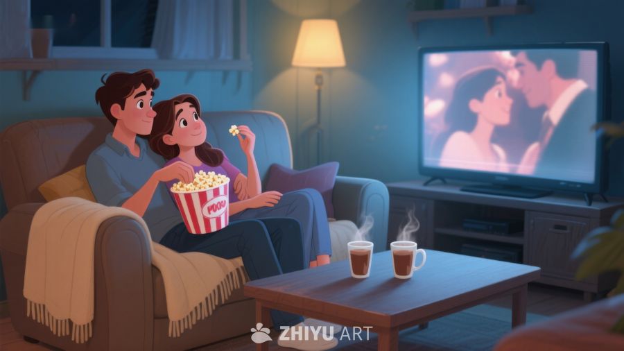 情侣在家观看电视，享受温馨时光 276