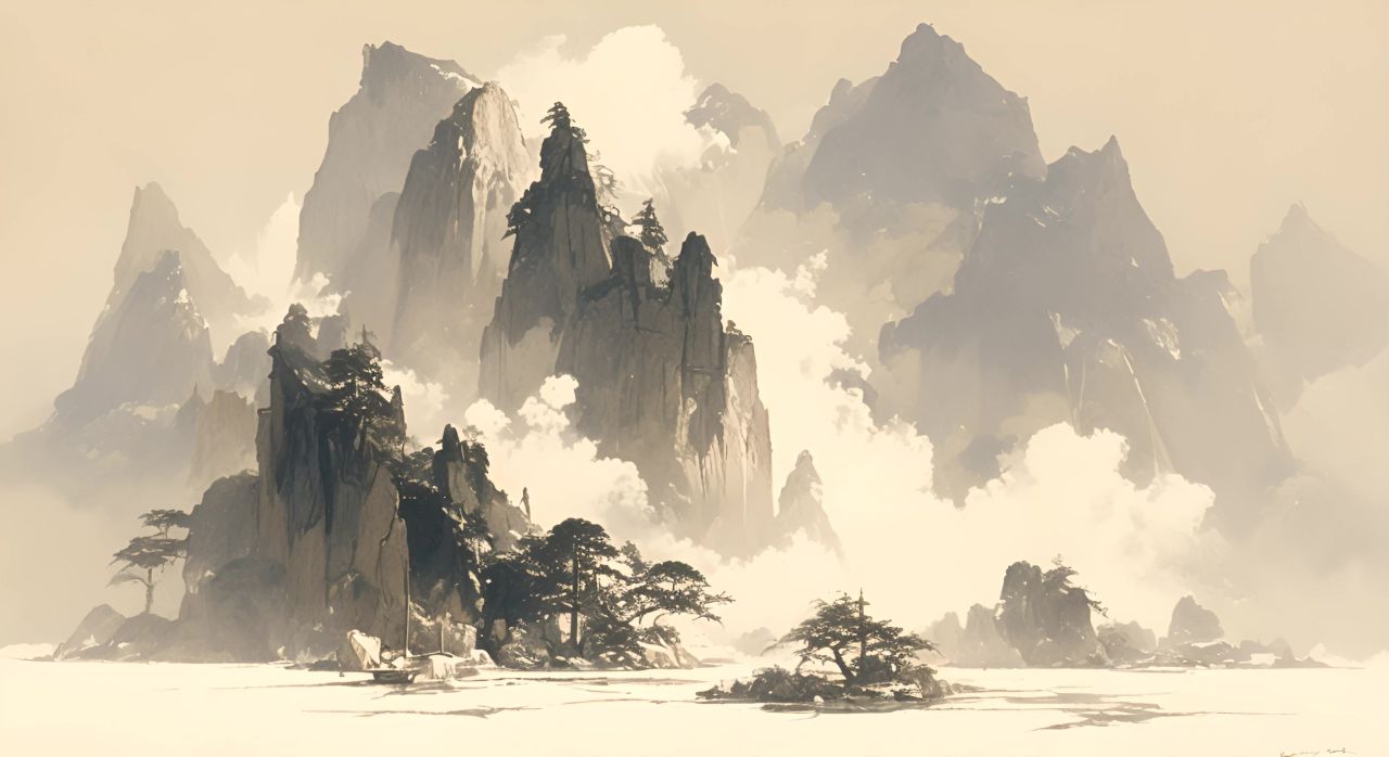 中国风水墨山水画黑白水墨画 5