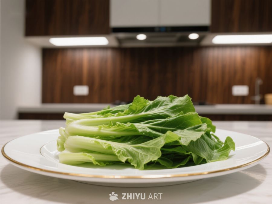 新鲜青菜置于现代厨房餐桌 492