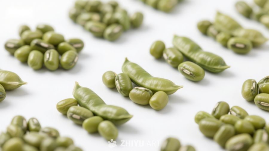 新鲜绿豆与豆荚特写