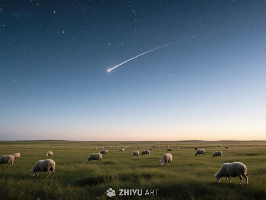 夜空流星划过，羊群静谧草原 254
