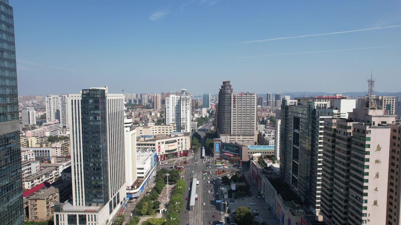湖南株洲城市风光高楼建筑航拍