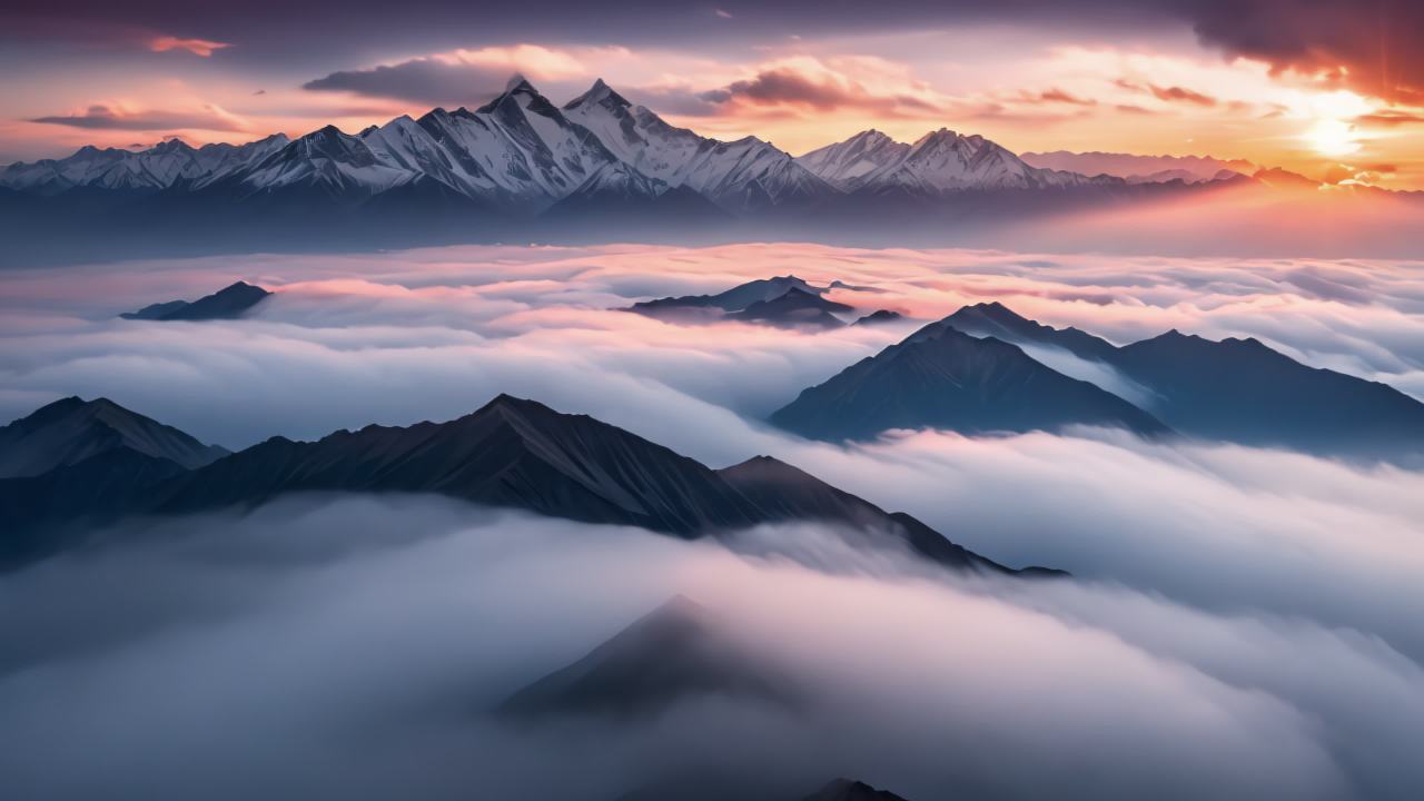 珠穆朗玛峰喜马拉雅山脉航拍日出日落云海延时 26