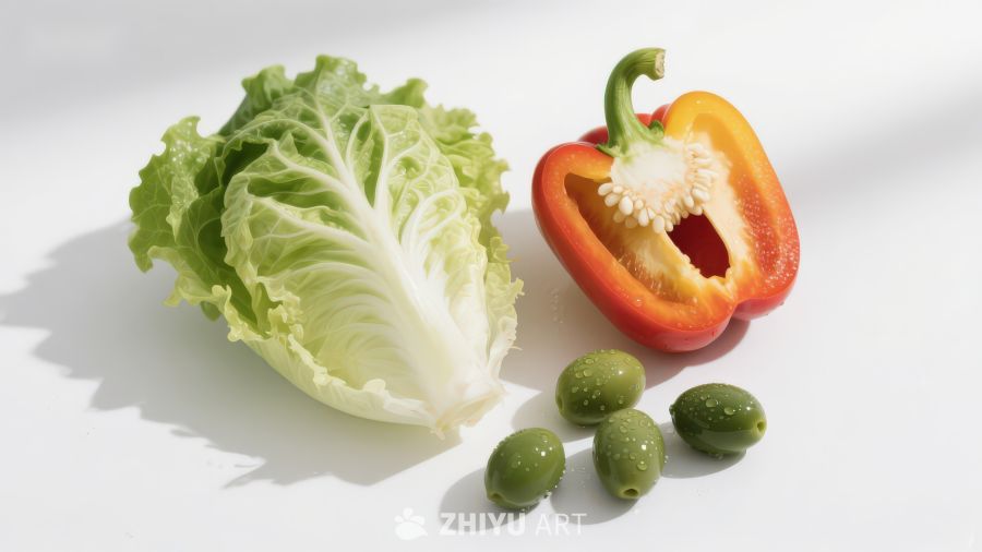 生菜彩椒橄榄静物