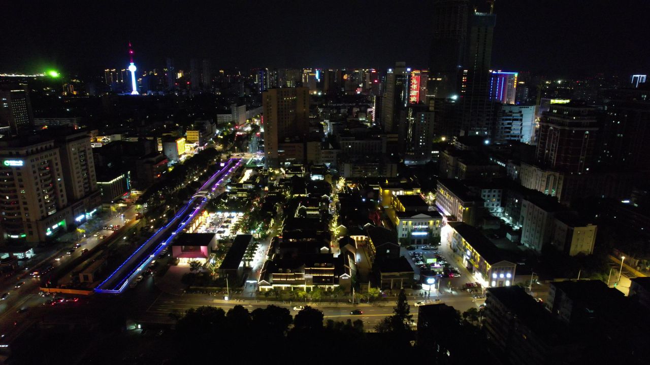 江苏徐州城市夜景灯光城市夜景航拍 