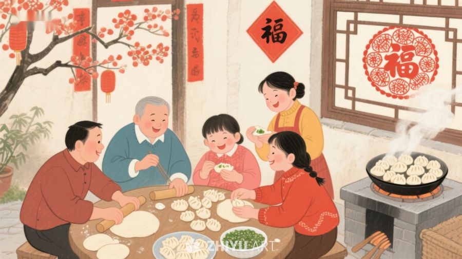 家庭围坐包饺子，共庆节日温馨时刻 550