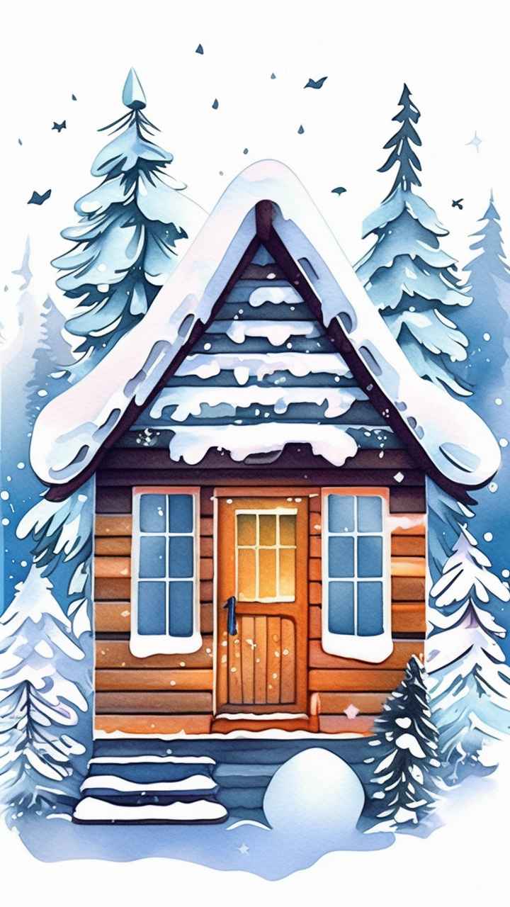 雪景唯美插画小屋 12