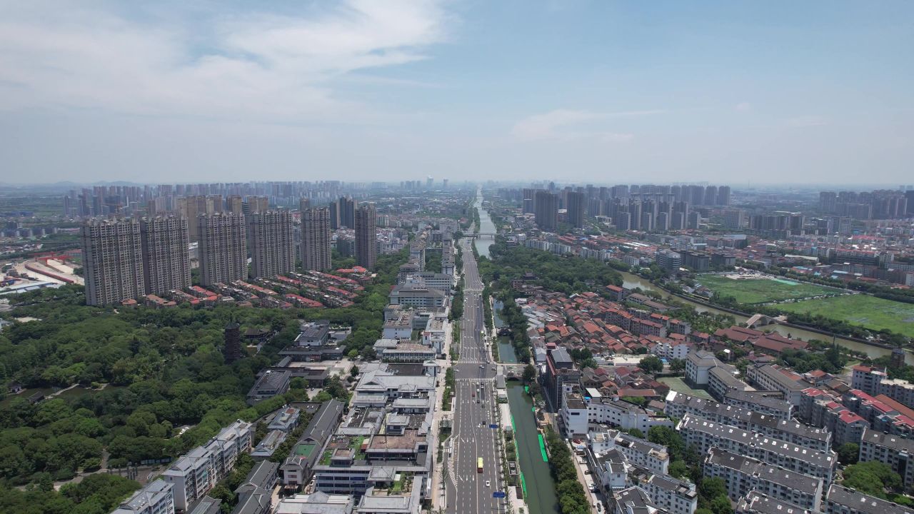 江苏常州城市风光航拍 