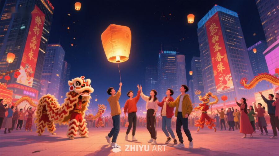 夜景中欢庆传统节日 1197