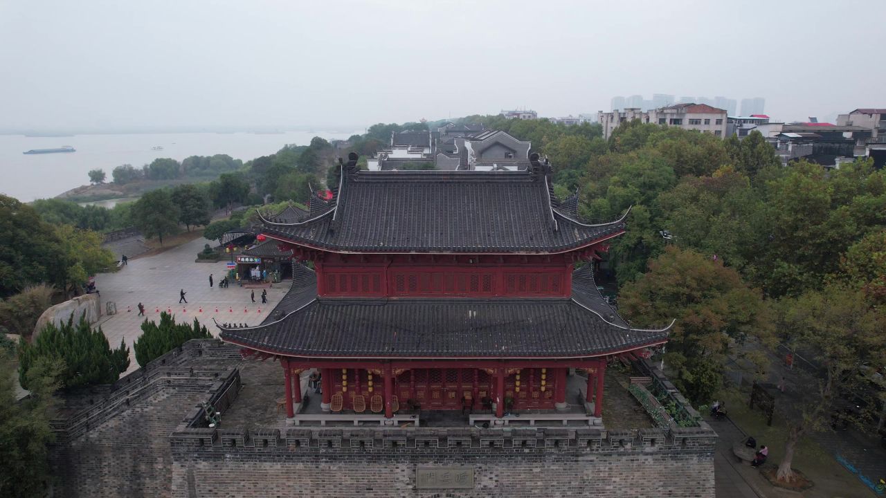 湖南岳阳巴陵广场汴河街航拍 