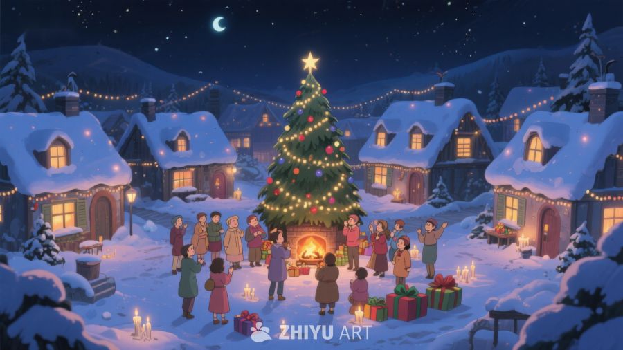 雪夜村庄共庆圣诞 357