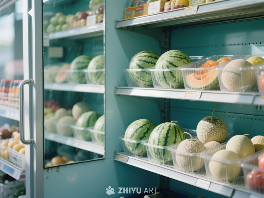 冷藏柜中的新鲜水果展示 344