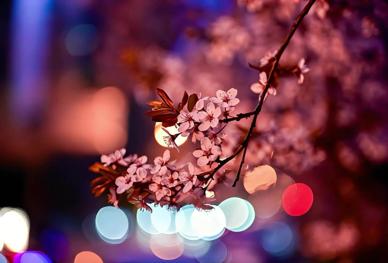 夜色中的樱花