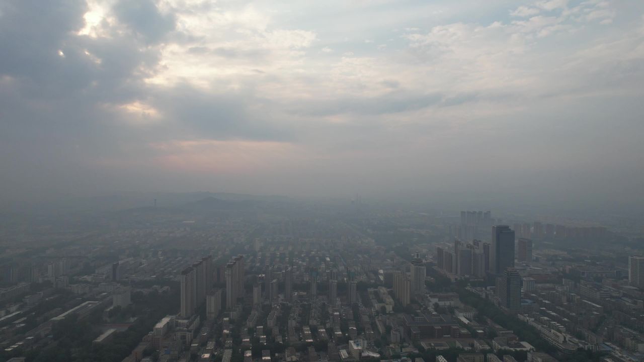 山东淄博城市风光航拍 