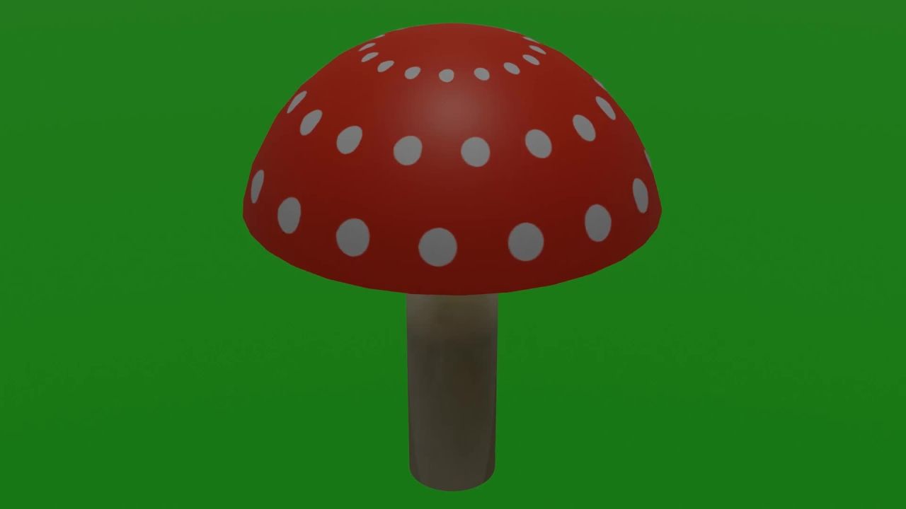 无限循环3D蘑菇摆件旋转动画绿屏抠像固定镜头，无缝循环三维蘑菇饰品转动效果绿幕背景合成元素