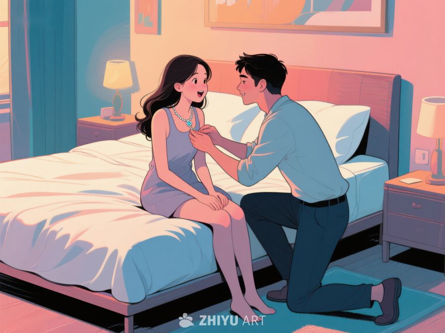 温馨瞬间：男子为女子佩戴项链 824