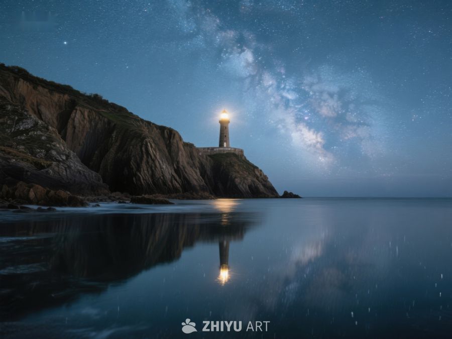 夜空下的灯塔与银河 307