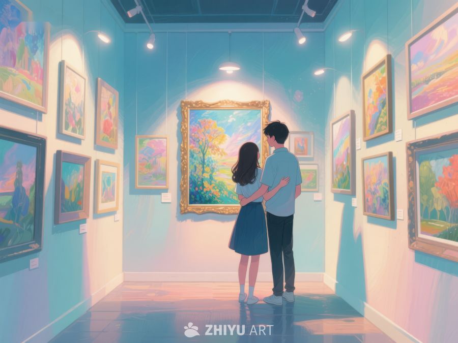 画廊中欣赏艺术的年轻情侣 379