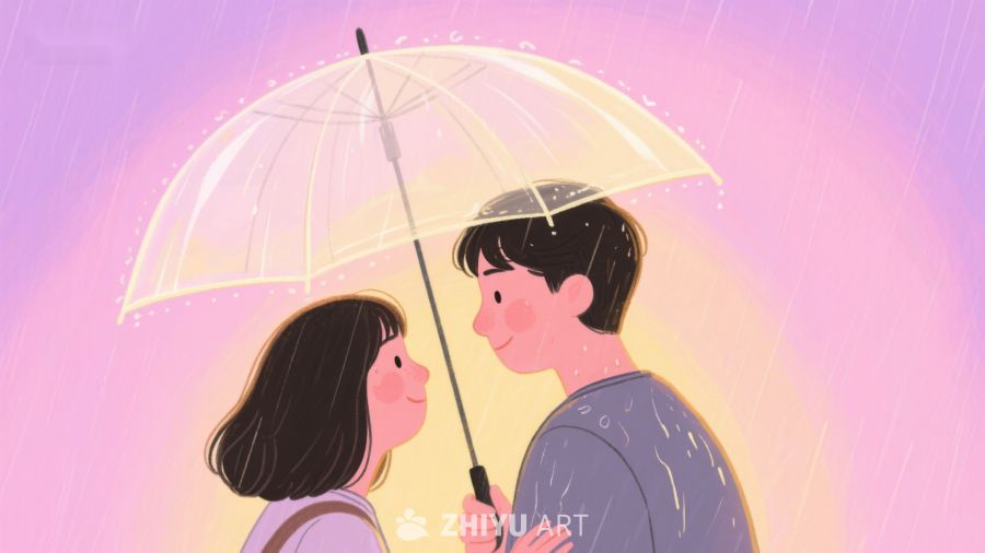 雨中情侣共撑伞温馨时刻 662