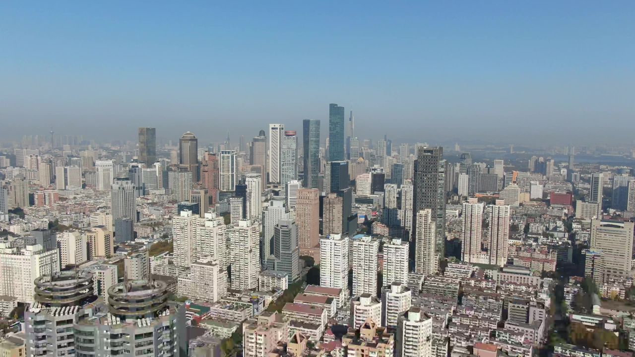 江苏南京新街口商务建筑高楼航拍