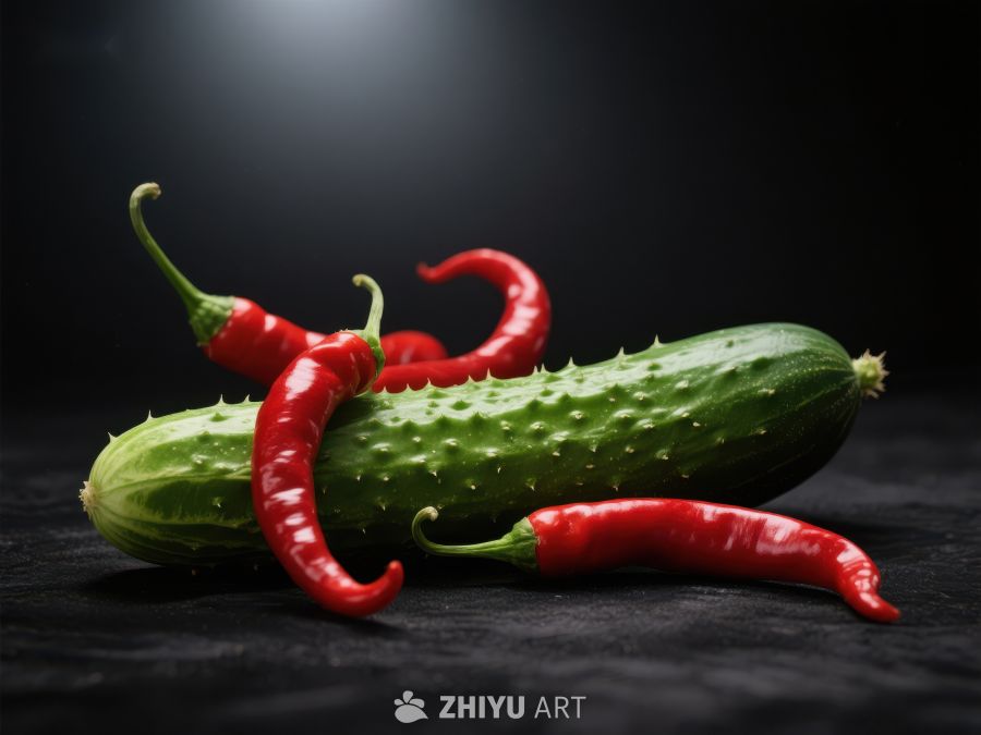 黄瓜与红辣椒的静物组合 101