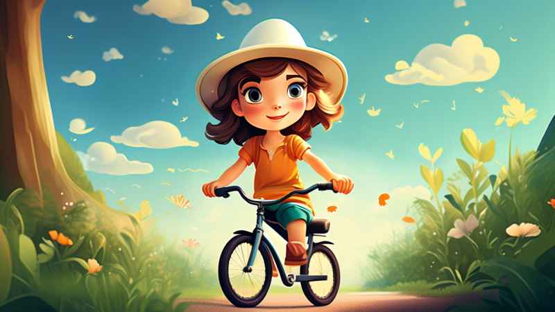 卡通可爱的女孩骑自行车梦幻般的意象 31