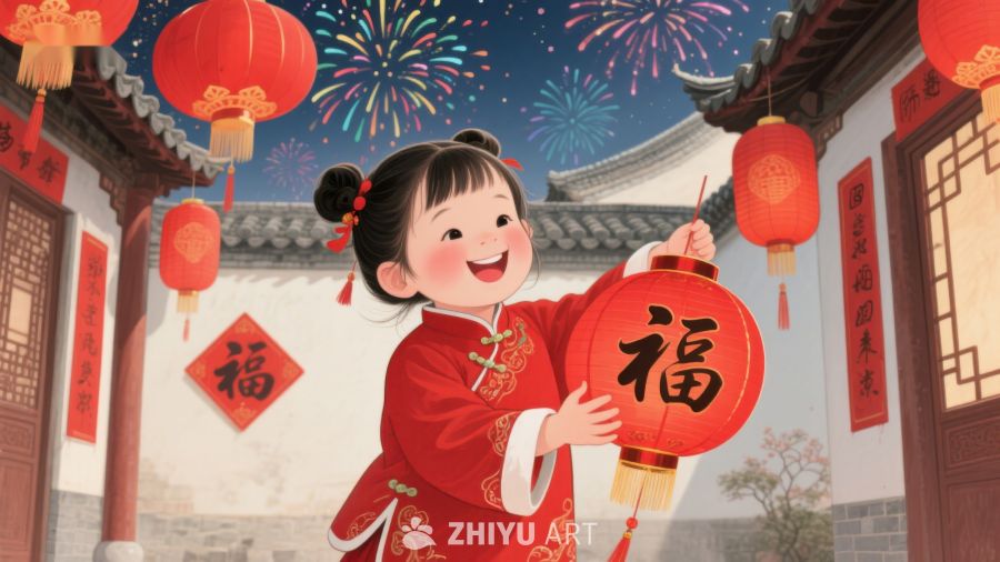 小女孩手持灯笼庆祝节日 961