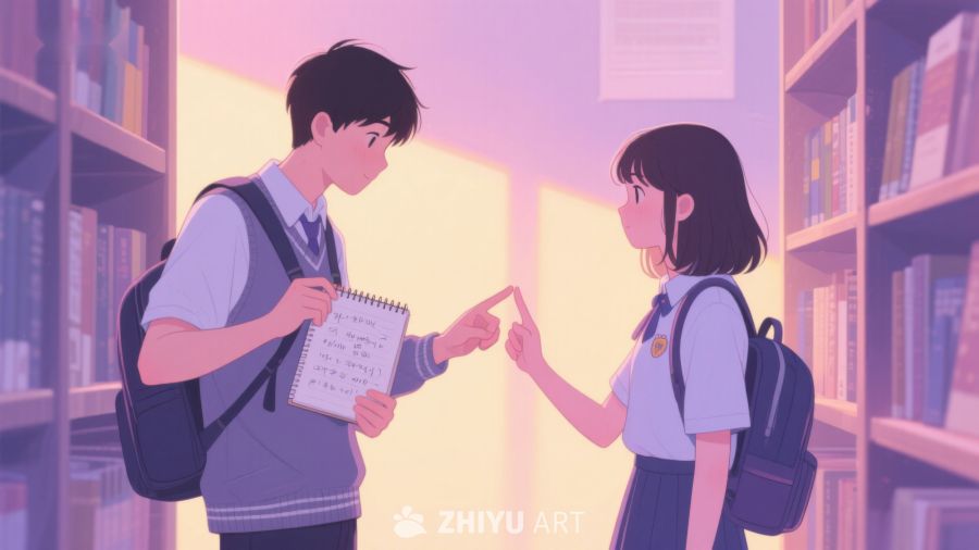 图书馆中两人交流学习笔记 332