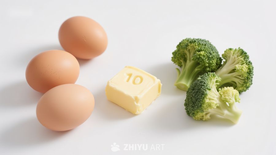 鸡蛋、黄油与西兰花的组合