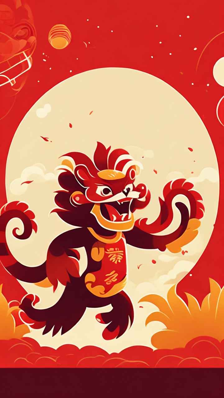 春节舞龙舞狮插画背景 15